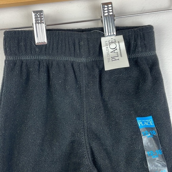 NWT The Children’s Place Fleece Pants SZ 12-18 mos Black Soft Elastic Waist Band - Picture 2 of 7